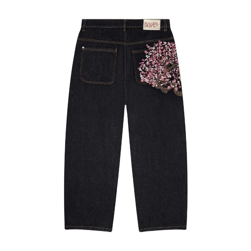 'Blossom' Embroidered Black Jeans