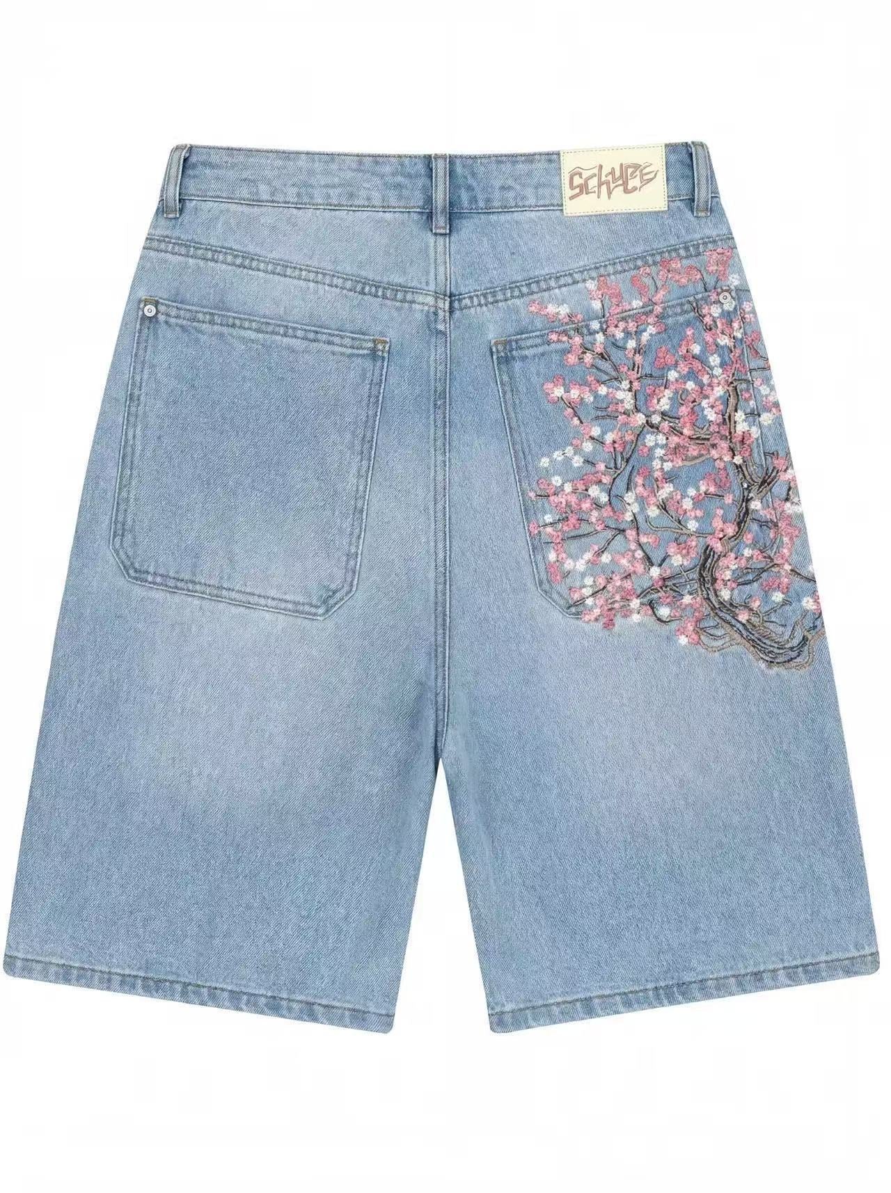 Flower Denim Shorts Blue